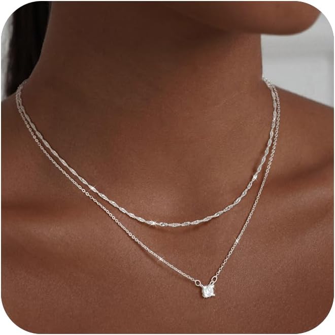 Pancert Gold Necklace for Women 14K Gold/Silver Plated Choker Diamond Necklace Set for Women Simple Dainty CZ Gold Chain Trendy Jewelry Accessories - Image 1